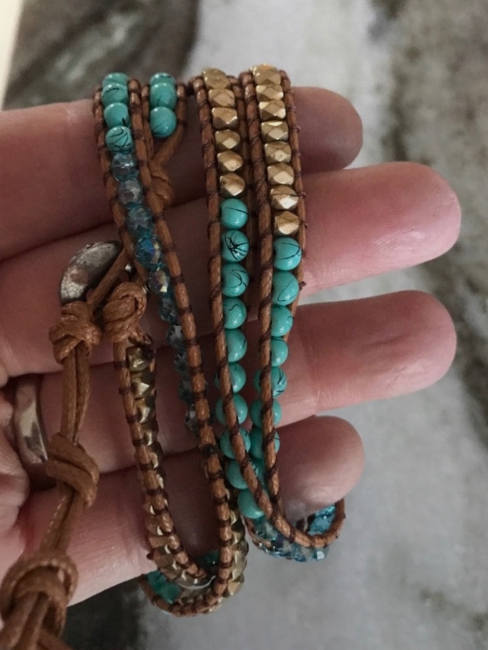 Beaded hand crafted bracelet with toggle clasp - 30" long